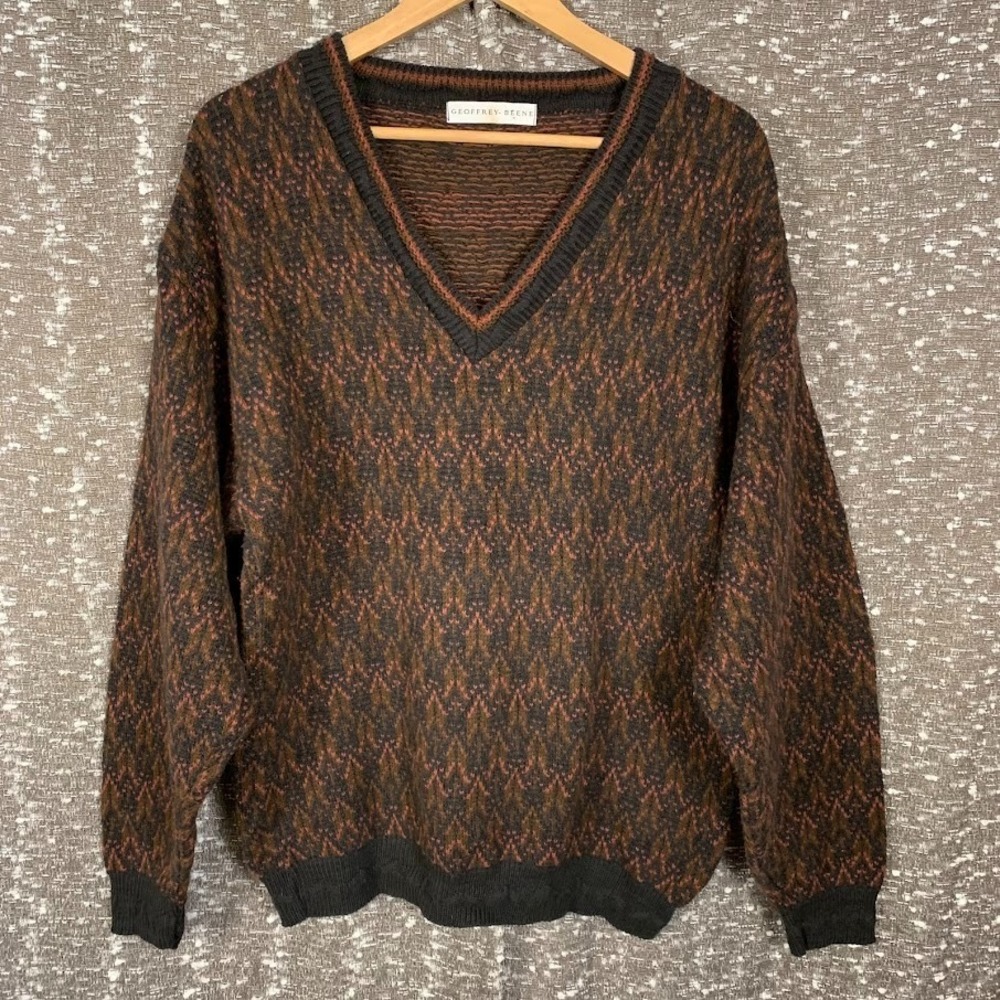 Vintage Geoffrey Beene Knit Pullover Sweater Men's V-Neck‎ Retro Grandpa